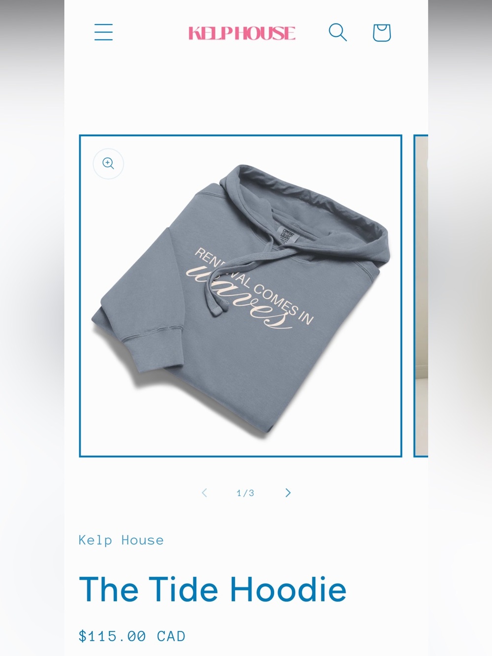 ‘Renewal Comes in Waves’ Comfort Colors Unisex XL Blue Grey Hooded Sweatshirt